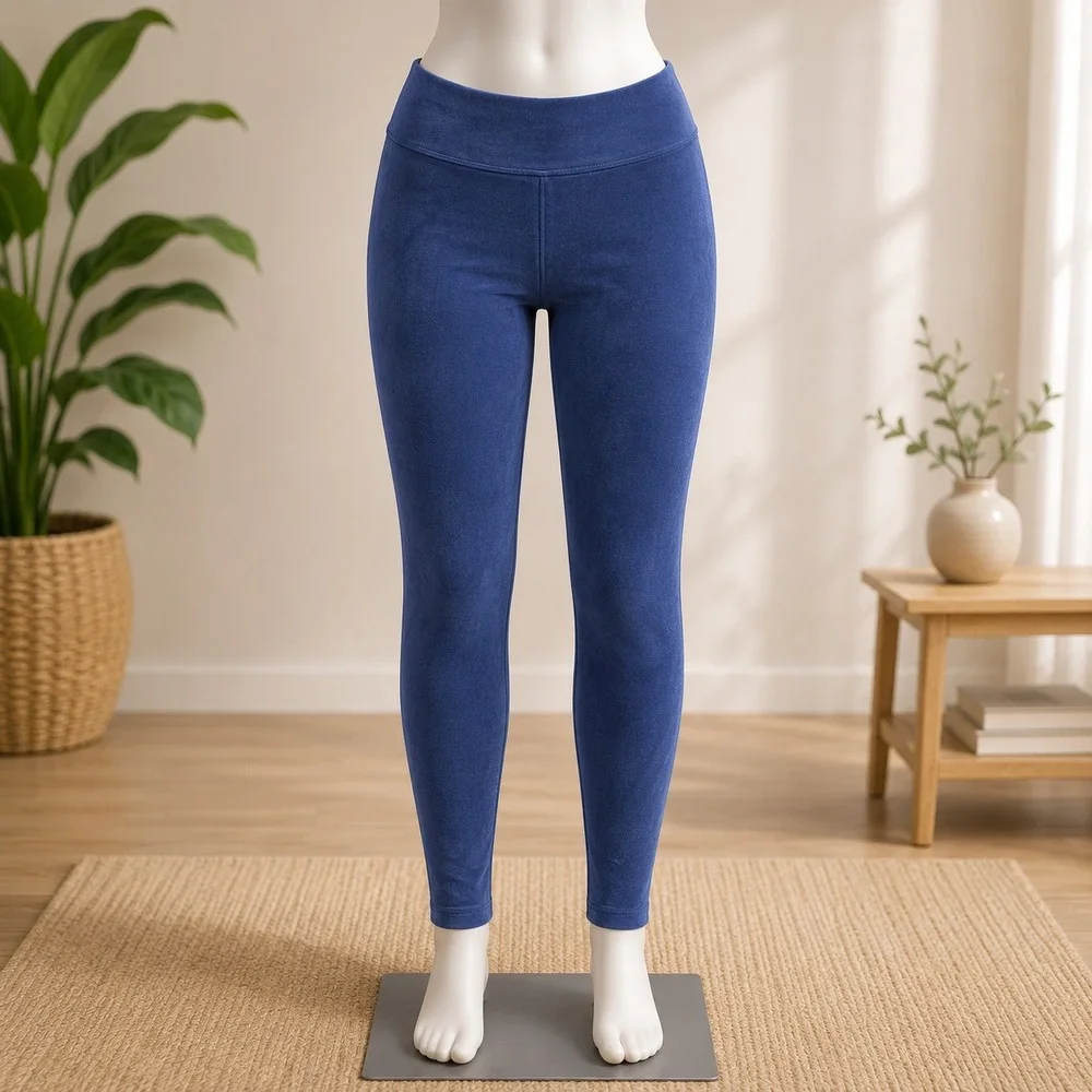 Old‎ Navy Velvet Leggings Womens L Navy Blue High Rise Stretch Full Length 1658